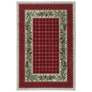 COZONY Bordered Plaid Christmas Rug, Washable Low Pile Non Slip Holiday Carpet for Living Room Bedroom Dining Room - 1 of 4