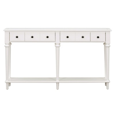 VYNXARIA Console Tables - Retro Entryway Table with 4 Drawers and Open Shelf, White Finish
