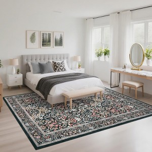 2x6FT Modern Washable Area Rug for Living Room, Floral Printed Floor Rug with Non Slip Backing, Low Pile Stain Resistant Carpet for Dorm Office - 1 of 4