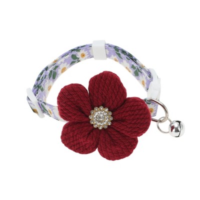 Unique Bargains Adjustable Floral Dog Collar Red 1 Pc