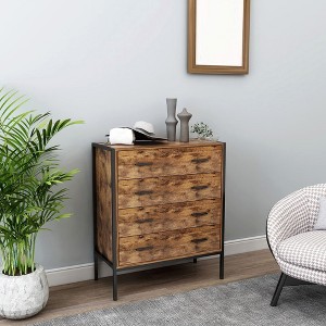 Industrial Style Storage Cabinet Chest With 4 Drawer Clothes Organizer For Bedroom Living Room, Rustic Brown - 1 of 4