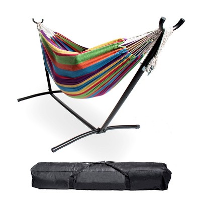 Two Person Hammock with Stand - Caribbean Rainbow - Backyard Expressions