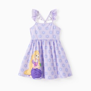 Disney Princess Rapunzel Ariel Moana Belle Toddler Girl Dress Ruffle Sleeve Crossback Strap Birthday Summer Sundress 2-6 Y - 1 of 4