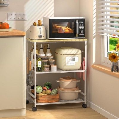 Rolling Kitchen Microwave Cart, 3 Tier Kitchen Utility Cart on Lockable Wheels