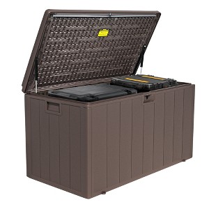 Extra Thin 110 Gallon Resin Deck Box, Heavy Duty Storage Box for Pool Accessories, Patio Furniture, Cushions and Garden Tools - 1 of 4