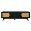 TIRAMISUBEST Mid Century TV Stand 80 Inch Rattan Doors 2 Drawers Open Shelf Woodgrain MDF Solid Wood Legs Soft Close Living Room - 4 of 4