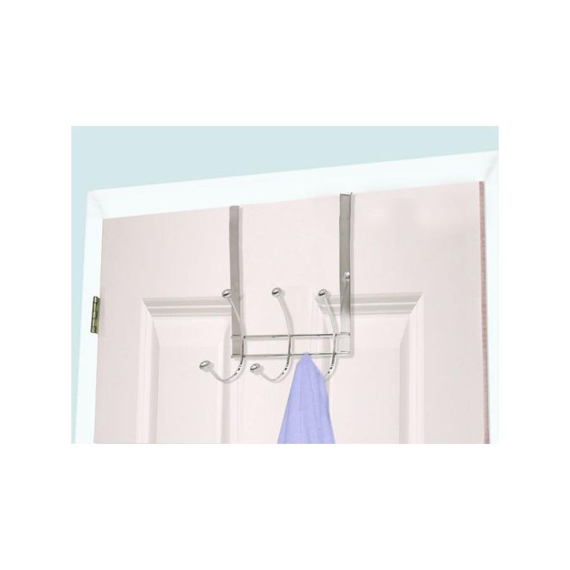 Home Basics Chrome Plated Steel Over the Door 3-Hook Hanging Rack, 1 of 4