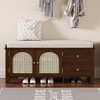 TIRAMISUBEST Shoe Storage Bench,Vintage Shoe Bench with Storage and Cushion, Shoe Bench with 2 Drawers and 2 Rattan Door - 2 of 4