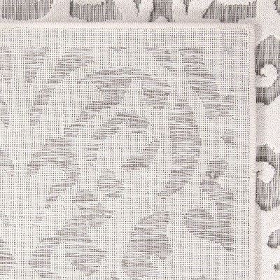 Natural Gray Damask Pattern Indoor Outdoor Runner Rug