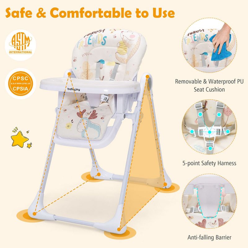 Costway Baby High Chair Folding Feeding Chair W/ Multiple Recline & Height Positions, 4 of 10