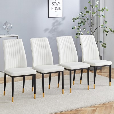 DOMETOUR Dining Chair Set of 4 PU Leather High Back Seat and Sturdy Leg Chair for Dining Room