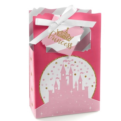 Big Dot of Happiness Little Princess Crown - Pink and Gold Princess Baby Shower or Birthday Party Favor Boxes - Set of 12