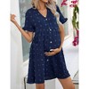 Womens Maternity Dress Swiss Dot V Neck Short Sleeve Button Down Summer Casual Baby Shower Mini Dresses - 3 of 4
