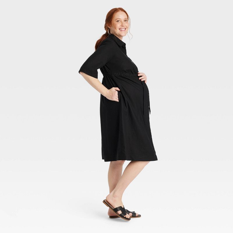 Elbow Sleeve Midi Maternity Linen Shirtdress - Isabel Maternity by Ingrid & Isabel™, 3 of 4