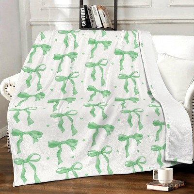 Cute Red Bow Throw Blanket,Red Bow Flannel Throw Blankets Gifts for Women Girls,Aesthetic Preppy Bowknot Coquette Warm Blanket Room Decor.