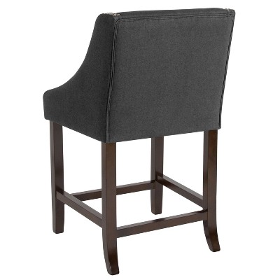 Charcoal Fabric and Wood Counter Height Stools with Nail Trim, Set of 2