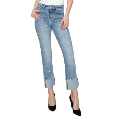 Women's High Rise Crop Straight Cuffed Slim Jeans - RISEN