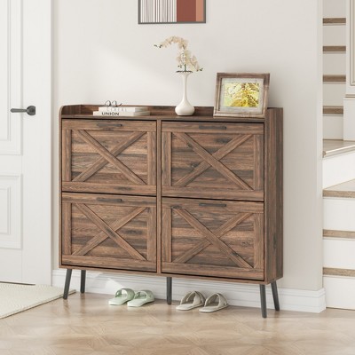 Large Shoe Storage Cabinet with 4 Flip Drawers