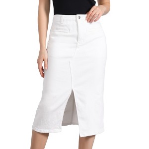 INSPIRE CHIC Women's Midi High Waist Slit Front with Pockets Jean Skirts - 1 of 4