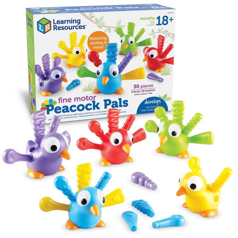 Learning Resources Fine Motor Peacock Pals, Fine Motor Toddler Toy, Sorting Set, Set of 5, Ages 18 mos+, 1 of 7