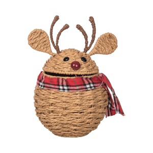 C&F Home Reindeer Christmas Handwoven Candy Container Basket w/ Lid - 1 of 4