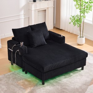 GDFStudio Cromwell Modern 56" Corduroy Upholstered Oversized Chaise Lounge with 3 Pillows and USB Charging - 1 of 4