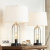 360 Lighting Marcel Modern Table Lamps Set of 2 24 1/4" High Brushed Nickel with LED Nightlight USB Charging Port White Shade for Bedroom House Desk - 2 of 4