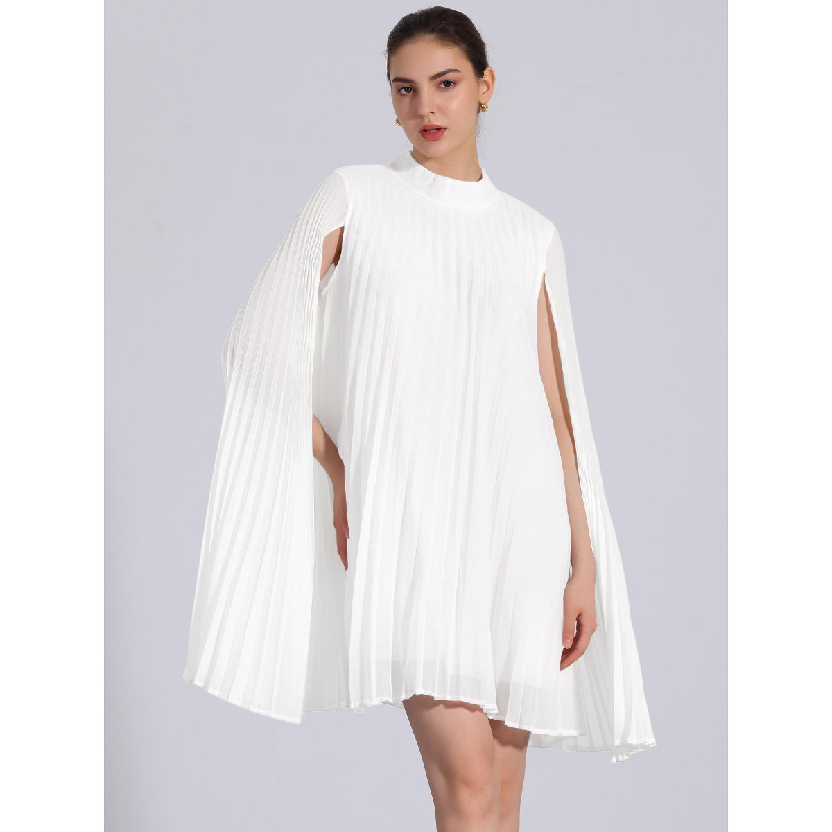 Женские платья INSPIRE CHIC Women's Loose Flowy Cloak Sleeve Cape Pleated Chiffon Dress 2 Packs White/Dark Blue Small — фото 4