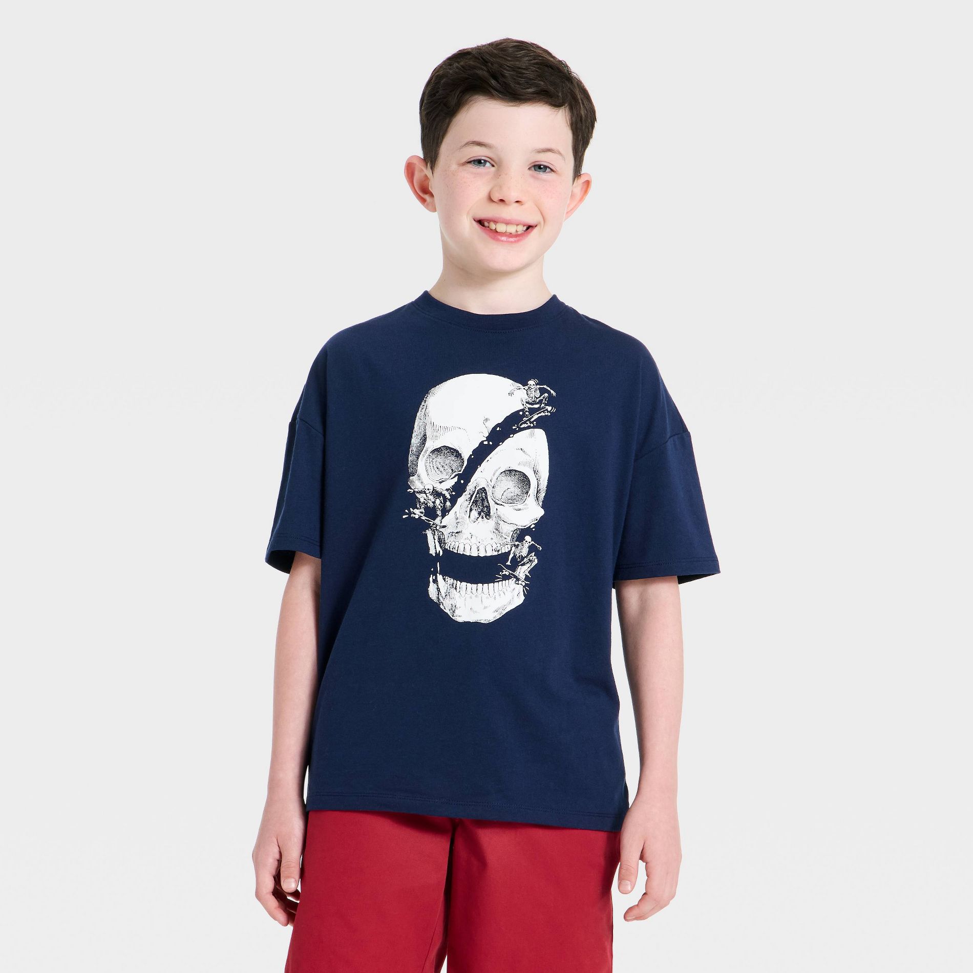 Boys' Skull Short Sleeve Oversized Graphic T-Shirt - Cat & Jack™ Navy Blue