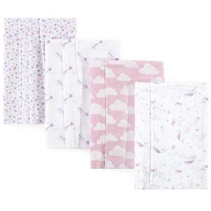 Hudson Baby Infant Girl Cotton Flannel Burp Cloths 4pk, Magical Unicorn, One Size - 1 of 1