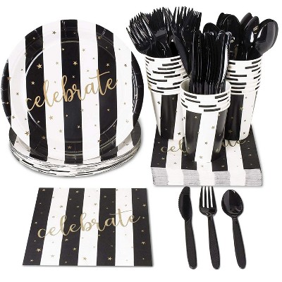 Juvale 24 Set Party Supplies Dinnerware Knives Spoon Fork Plates Napkin Cups, Celebrate