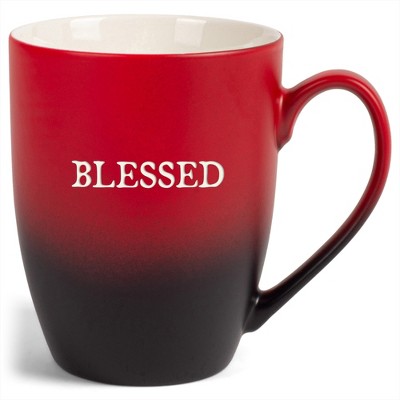 Elanze Designs Blessed Two Toned Ombre Matte Red and Black 12 ounce Ceramic Stoneware Coffee Cup Mug