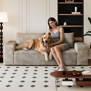 63'' Corduroy Deep Seat Comfy 2-Seater Sofa with No Assembly, Armrest, and Backrest Pillow - 1 of 4