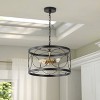 Modern 2-Light Drum Pendant Light, Black Cage Chandelier with Gold Sockets for Entryway, Bedroom - 3 of 4