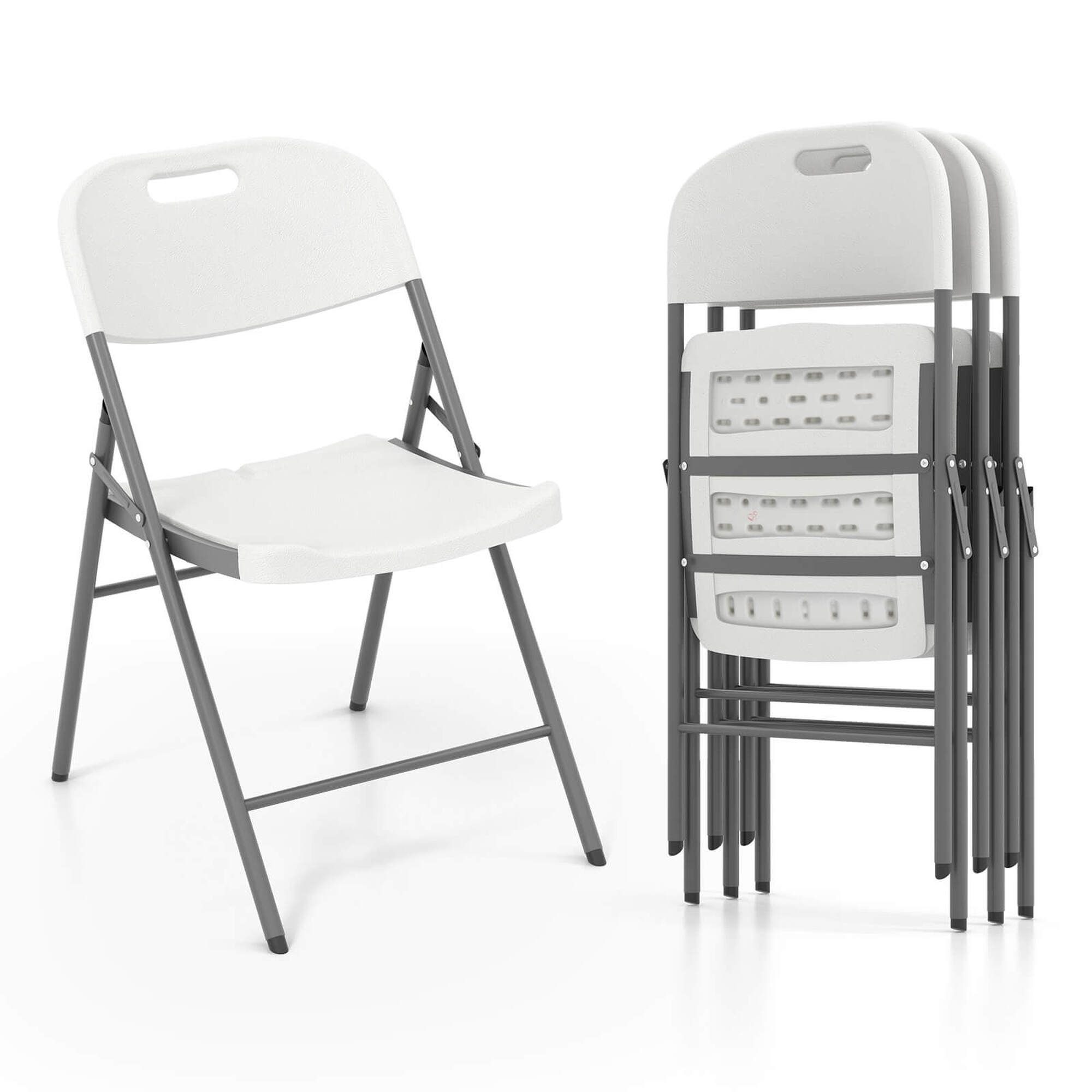 Costway Folding Chairs Set of 4 HDPE Plastic Chairs with Metal Frame for Home Office