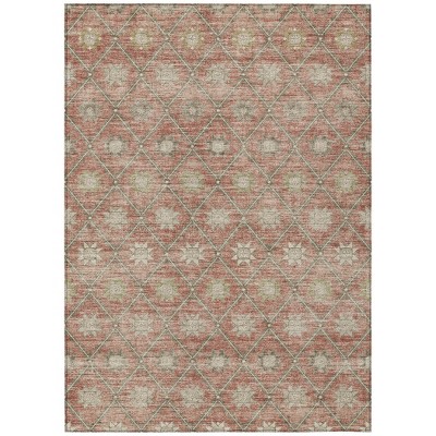 Terra Cotta And Beige Floral Washable Indoor Outdoor Area Rug