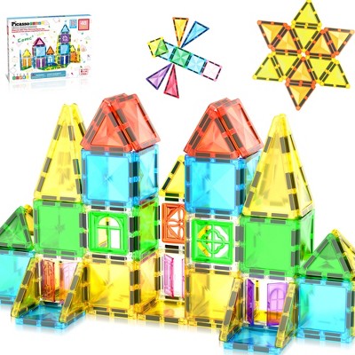 PICASSO-TILES 48 PC Travel Size Magnetic Tiles, Building Blocks, STEM Toys for Kids 3+