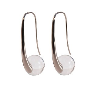 Anna-Kaci Women's Minimalist Silver - Plated Brass Drop Earrings with Glass Bead Accent - 1 of 4