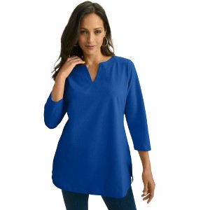 Jessica London Women's Plus Size Stretch Cotton Notch Neck Tunic - 1 of 4