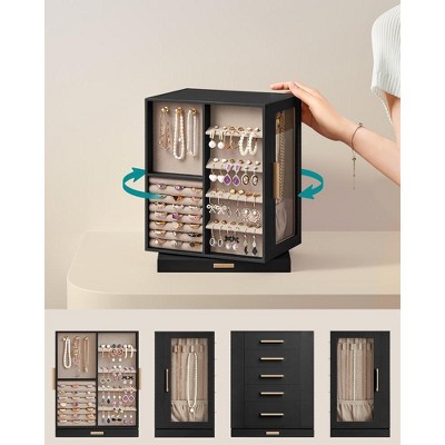 Graphite Black MDF Rotating Jewelry Box with Velvet Lining