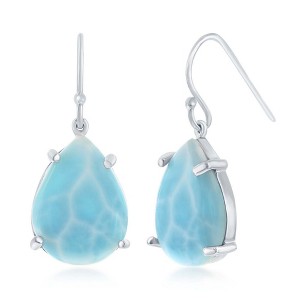 Caribbean Treasures Sterling Silver Larimar Teardrop with Fish hook Dangling Earrings - Blue - 1 of 2