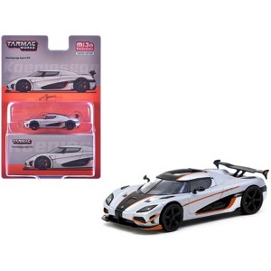 Koenigsegg Agera RS Moon Silver Metallic with Black and Orange Stripes "Global64" Series 1/64 Diecast Model by Tarmac Works - 1 of 4