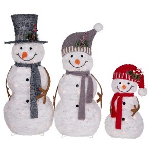 Northlight Lighted Snowman Family Outdoor Christmas Decoration - 39.5" - Warm White - Set of 3 - 1 of 4