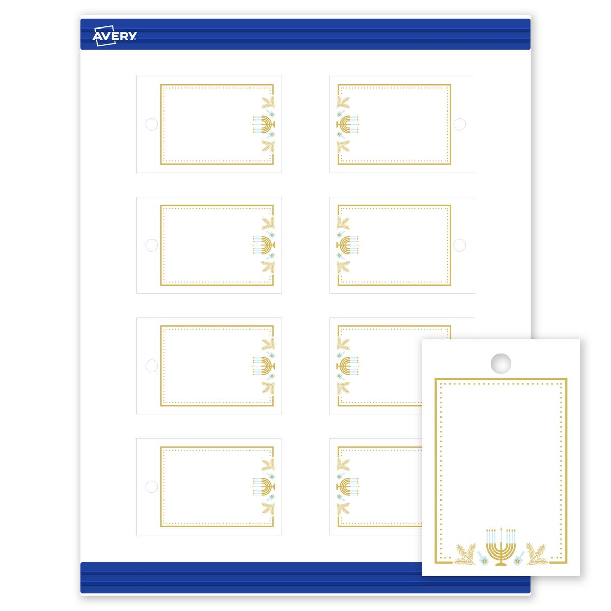 Avery® Tags, 2" x 3", Matte, Gold Menorah Frame, 160