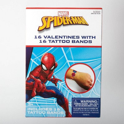 Marvel Spider-Man 16ct Valentine's Day Classroom Exchange Cards with Tattoo Bands - Paper Magic