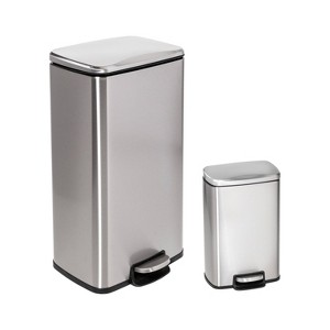 Honey-Can-Do 5L and 30L Rectangular Step Trash Can Combo: Steel Pedal-Operated Lid, Silver Indoor Kitchen Garbage Cans - 1 of 4