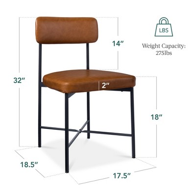 Camel Brown Faux Leather Metal Frame Dining Side Chair Set