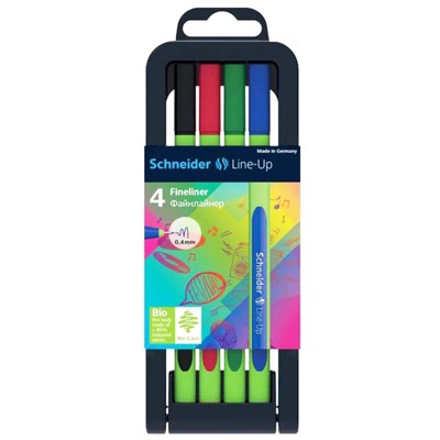 Schneider Line-Up Fineliner Pen, 0.4 mm, Adjustable Case Stand, 4 Assorted Ink Colors (Case of 3)