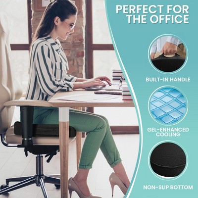 Black Ergonomic Memory Foam Seat Cushion with Cooling Gel Layer