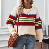 Women's Rainbow Striped Round Neck Long Sleeve Pullover Sweater - 3 of 4